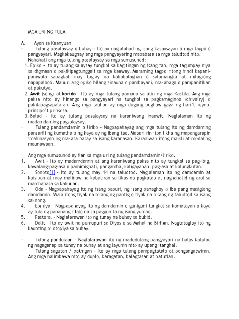 Mga Uri NG Tula Fil. 8 | PDF