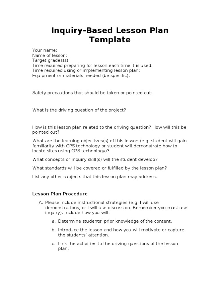 Inquiry Based Lesson Plan Model