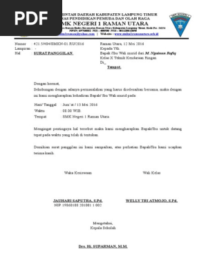 Surat Panggilan Orangtua Siswa Bermasalah