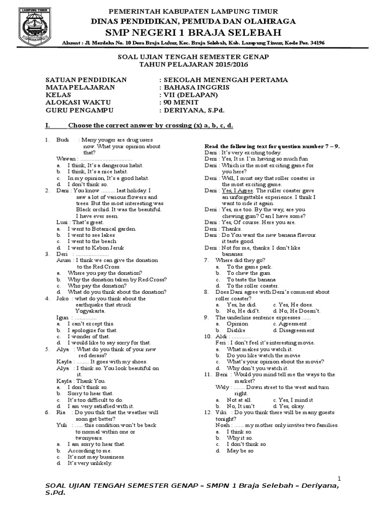 Soal Mid Semester Bahasa Inggris Kelas 8 Smp Cinderella Plants