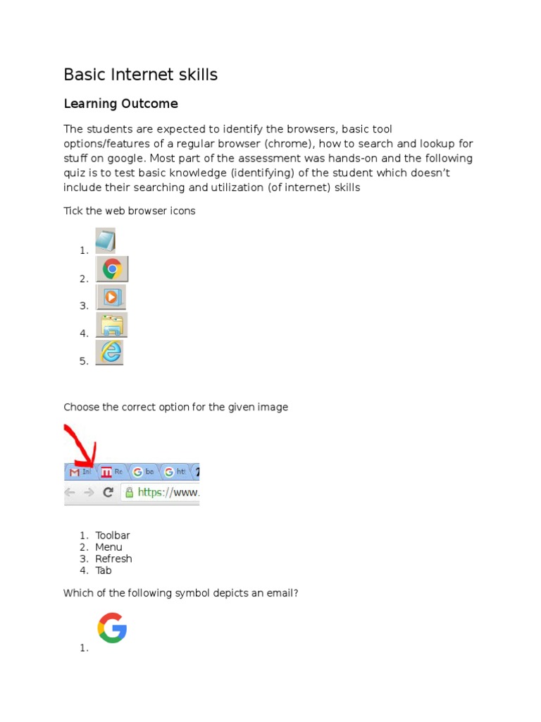 Basic Internet Skills: Learning Outcome | PDF | Hypertext | Internet