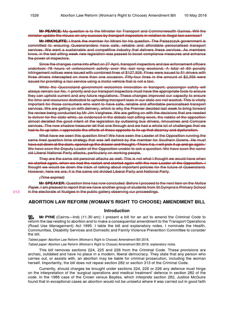 Abortion Law Reform (Woman'S Right To Choose) Amendment Bill PDF