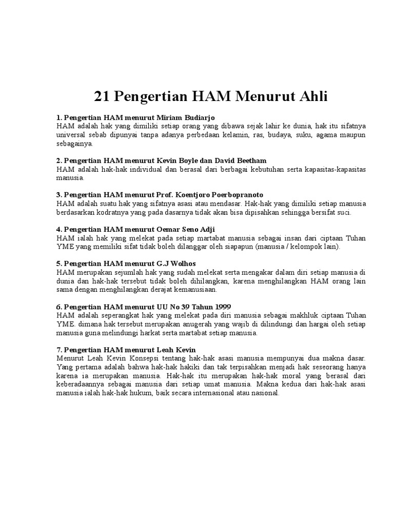 21 Pengertian Ham Menurut Ahli Pdf