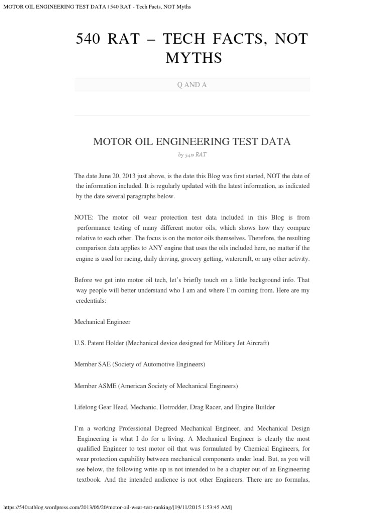 Motor Oil Test Data PDF Motor Oil Mechanical Engineering