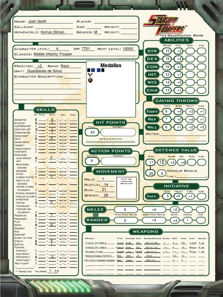 Medallas: Abilities STR DEX CON INT WIS CHA Saving Throws Fort Ref Will ...