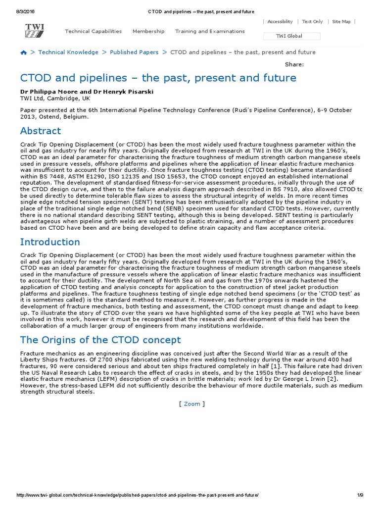 CTOD and Pipelines - The Past, Present and Future PDF | PDF | Fracture ...
