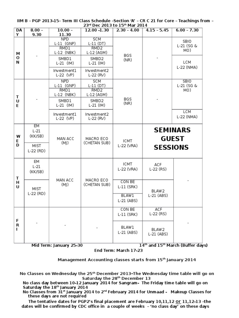 Term 3 Time Table - All Sections | PDF | Business