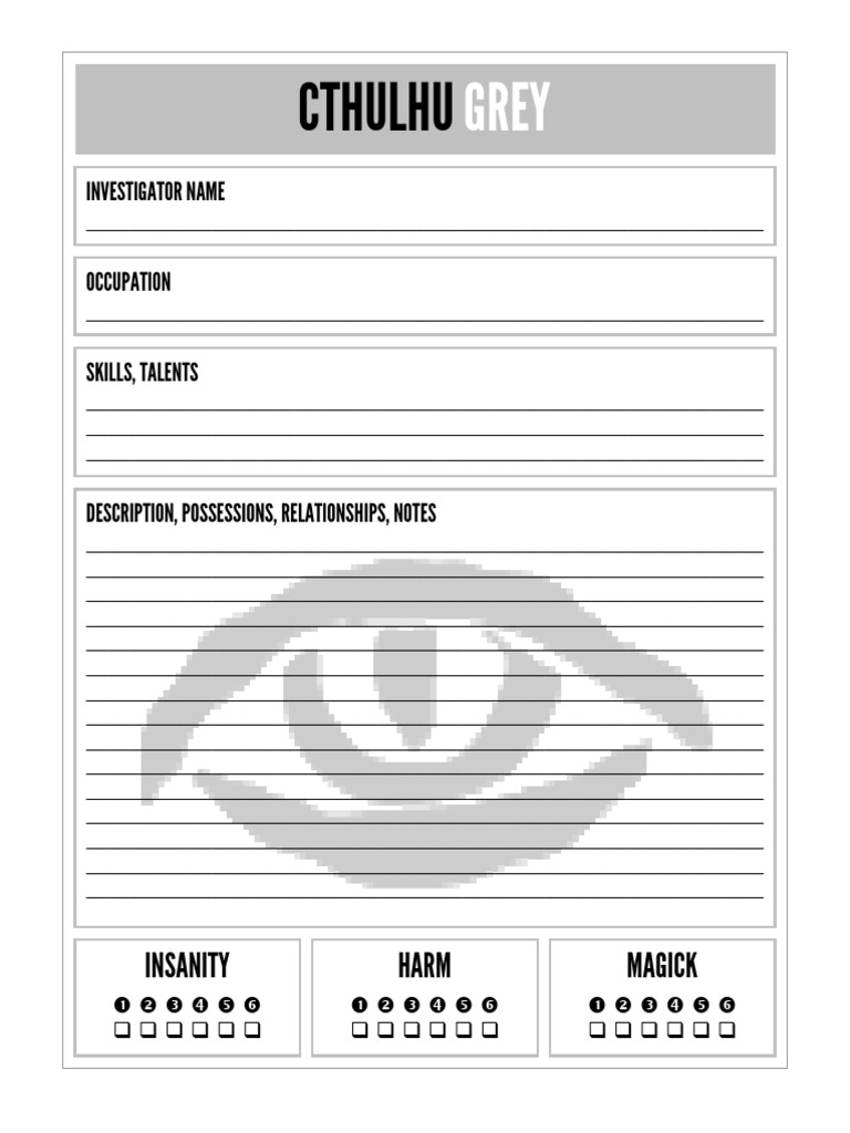 Cthulhu Grey - Character - Sheet | PDF