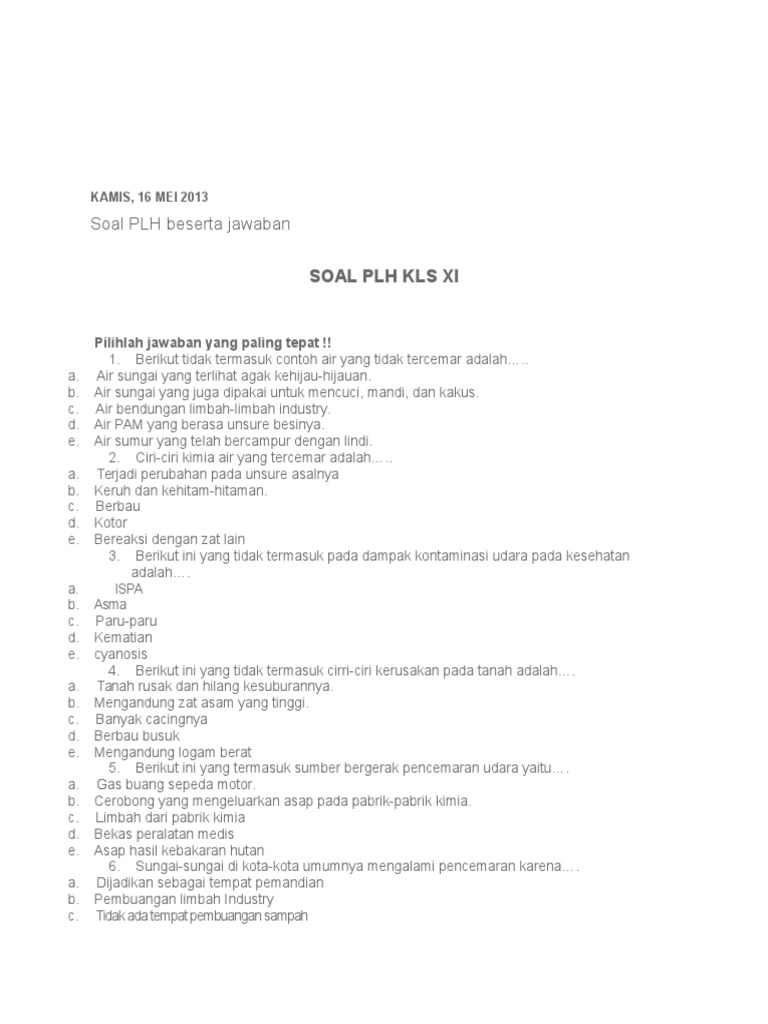 Soal dan Jawaban PLH Kelas XI | PDF