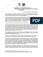 Carta Abierta A La Ciudadanía de Cuenca, A Propósito de La Inauguración de La Explotación Del Proyecto Río Blanco