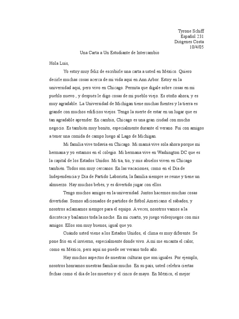 Una Carta a Un Estudiante de Intercambio