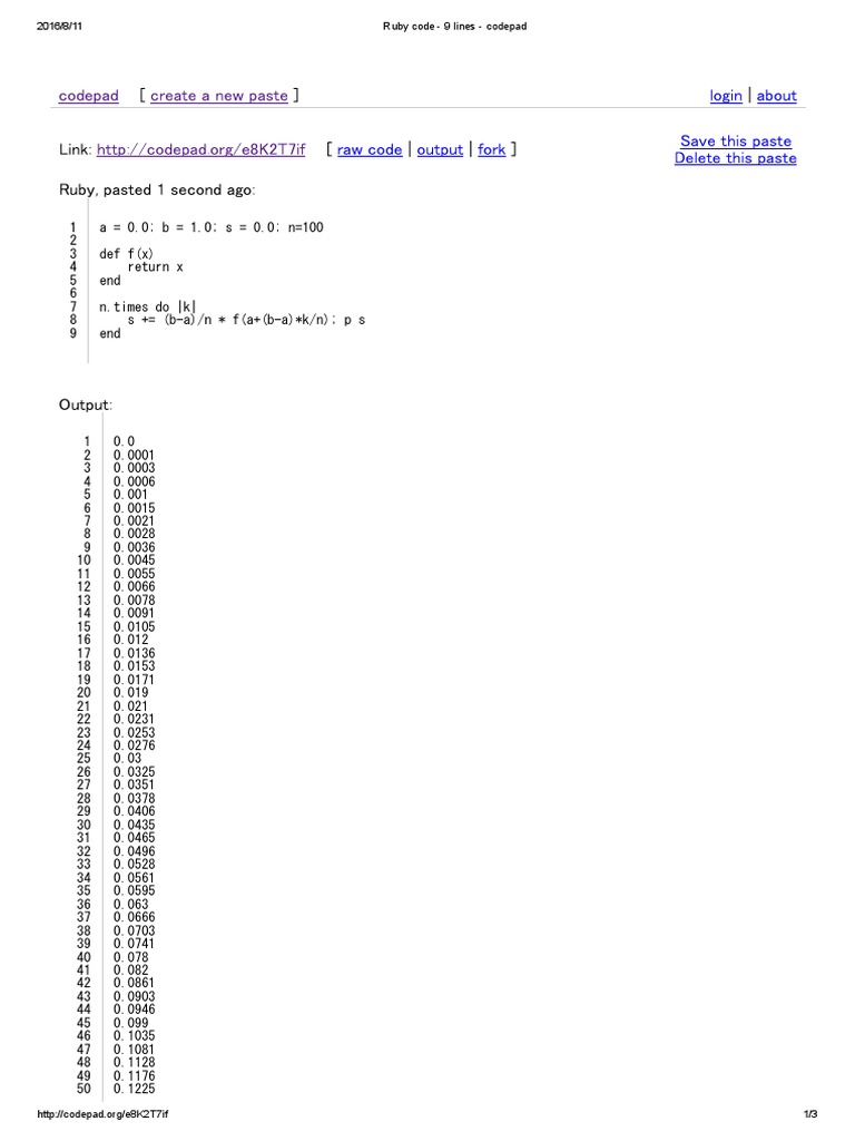 Ruby Code Example on Codepad | PDF | Teaching Methods & Materials ...