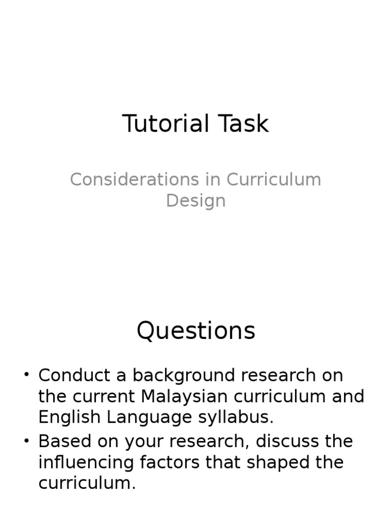 Tutorial Task: Considerations in Curriculum Design | PDF