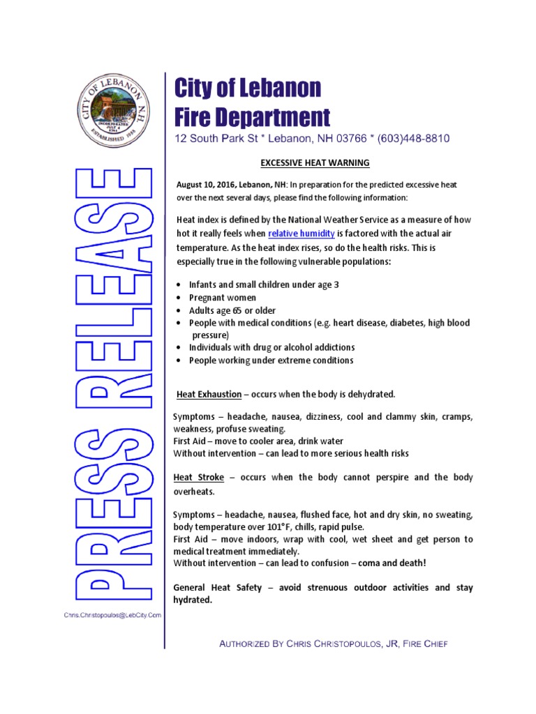 Lebanon Heat Advisory PDF