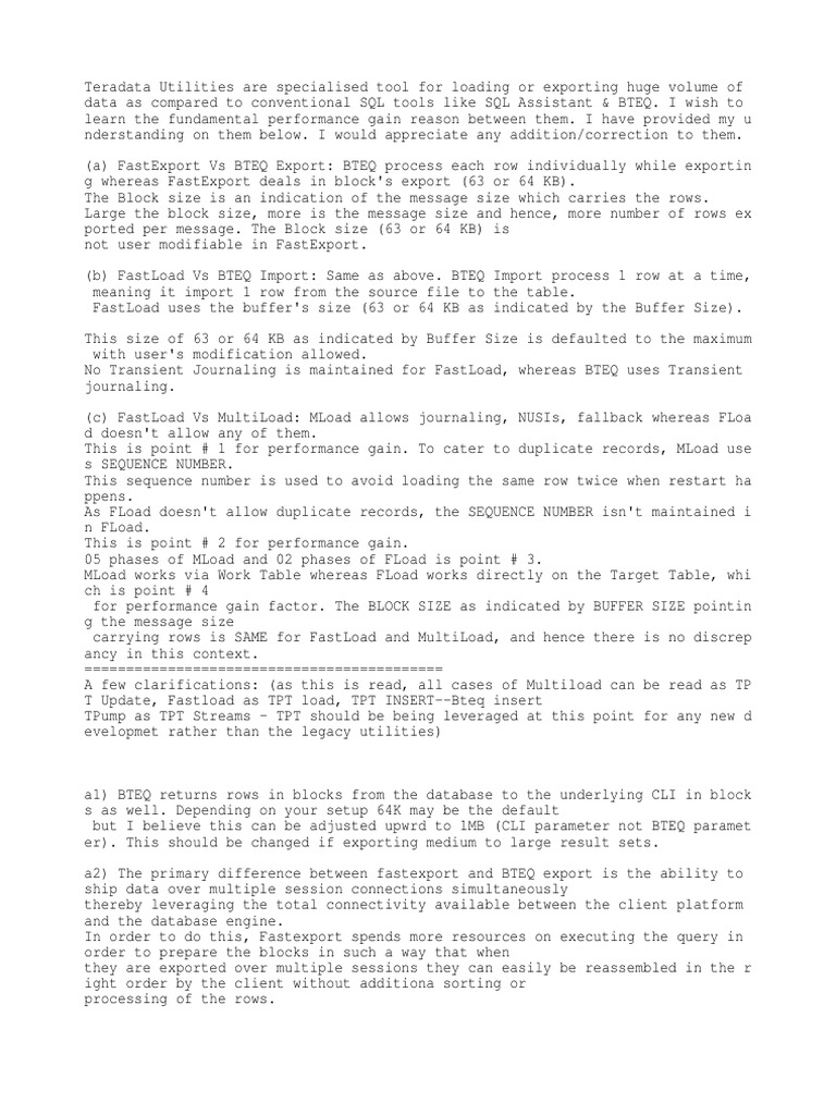 Teradata Utilities Performance Guide | PDF | Areas Of Computer Science ...