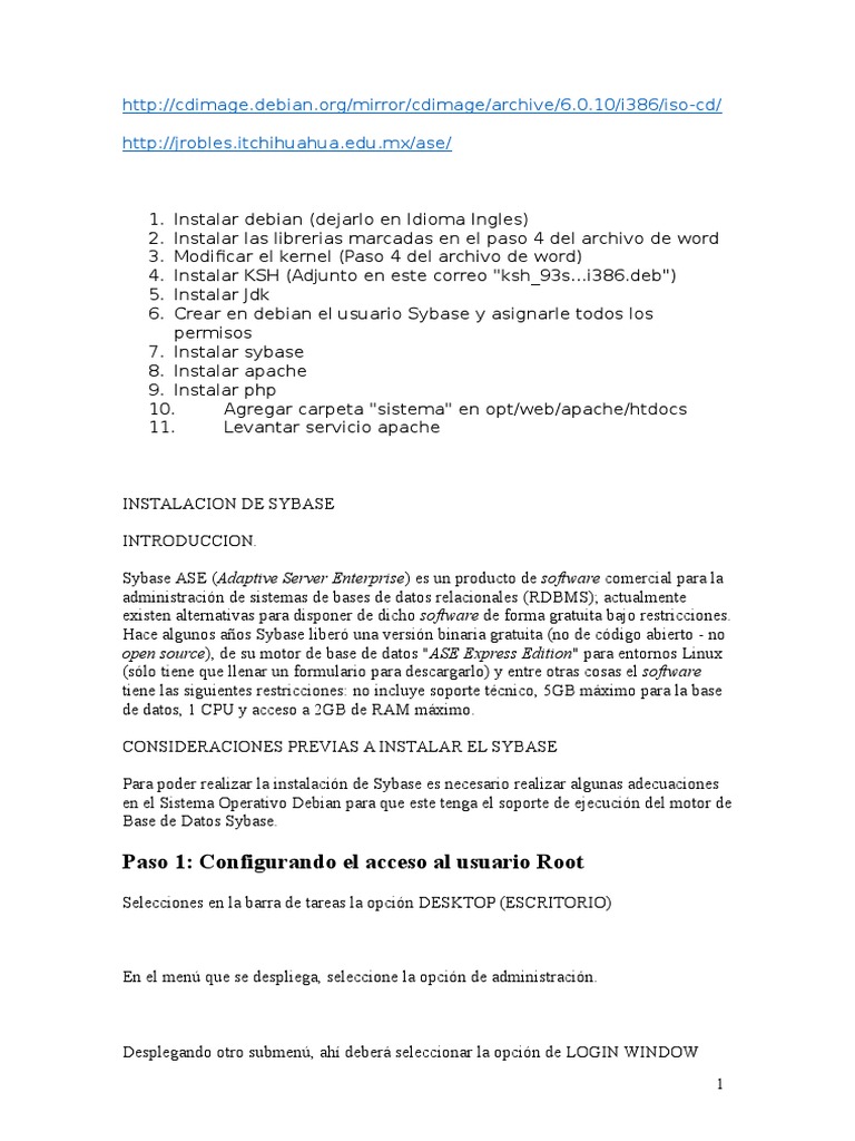 Guía de Instalación de Sybase en Debian | PDF | Interfaz de línea de ...
