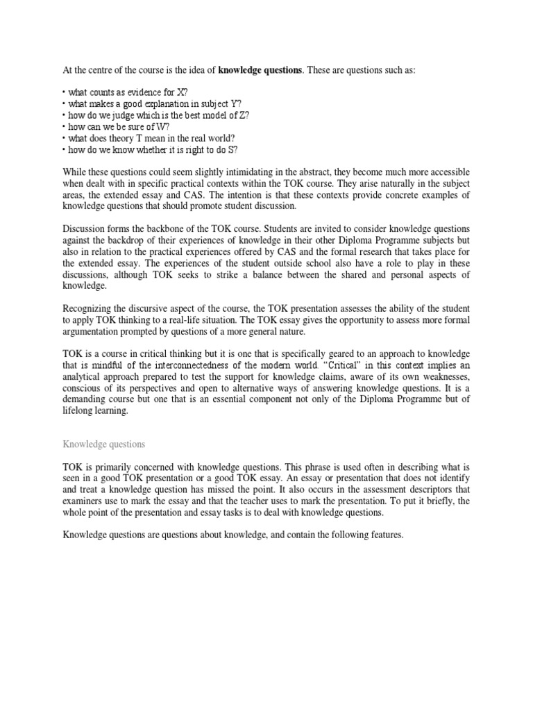 TOK Knowledge Questions PDF Epistemology Experiment