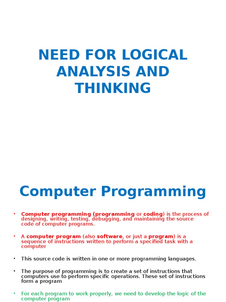 Logical Analysis and Thinking | PDF | Computer Program | Programming