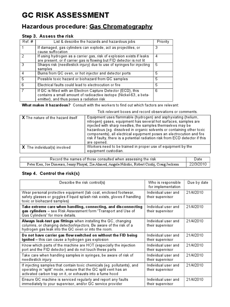Gas Chromatography Risk Assessment Guide | PDF | Gas Chromatography | Gases
