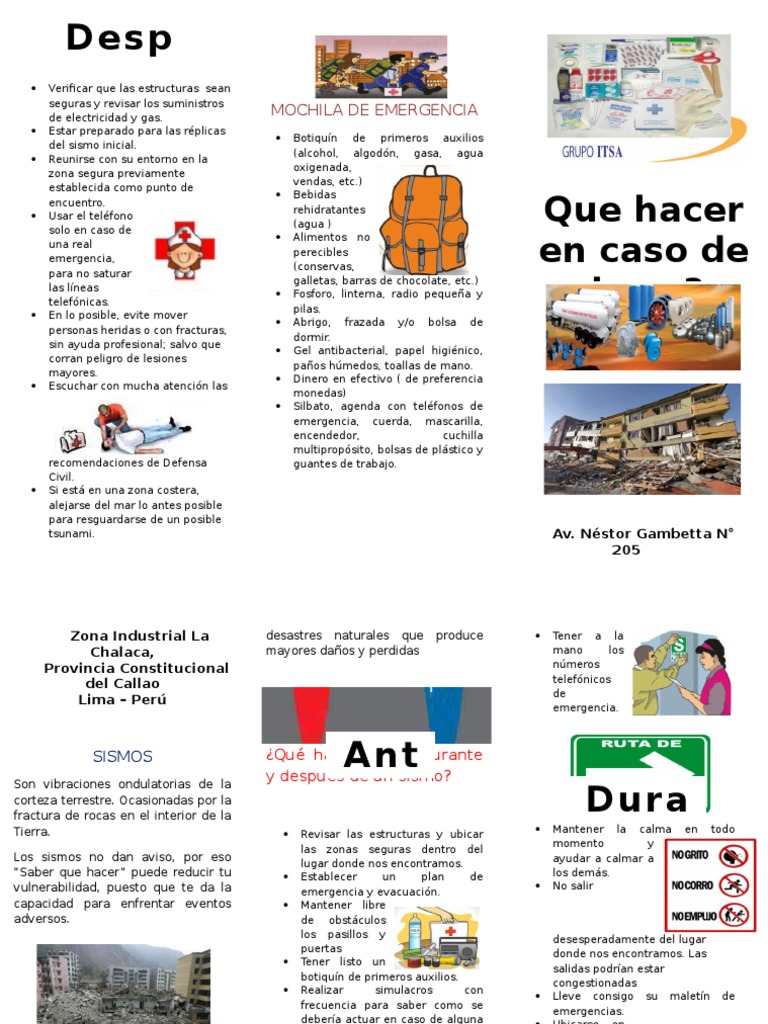 Triptico para Simulacro de Sismo | PDF | Primeros auxilios | Temblores, image size:768x1024
