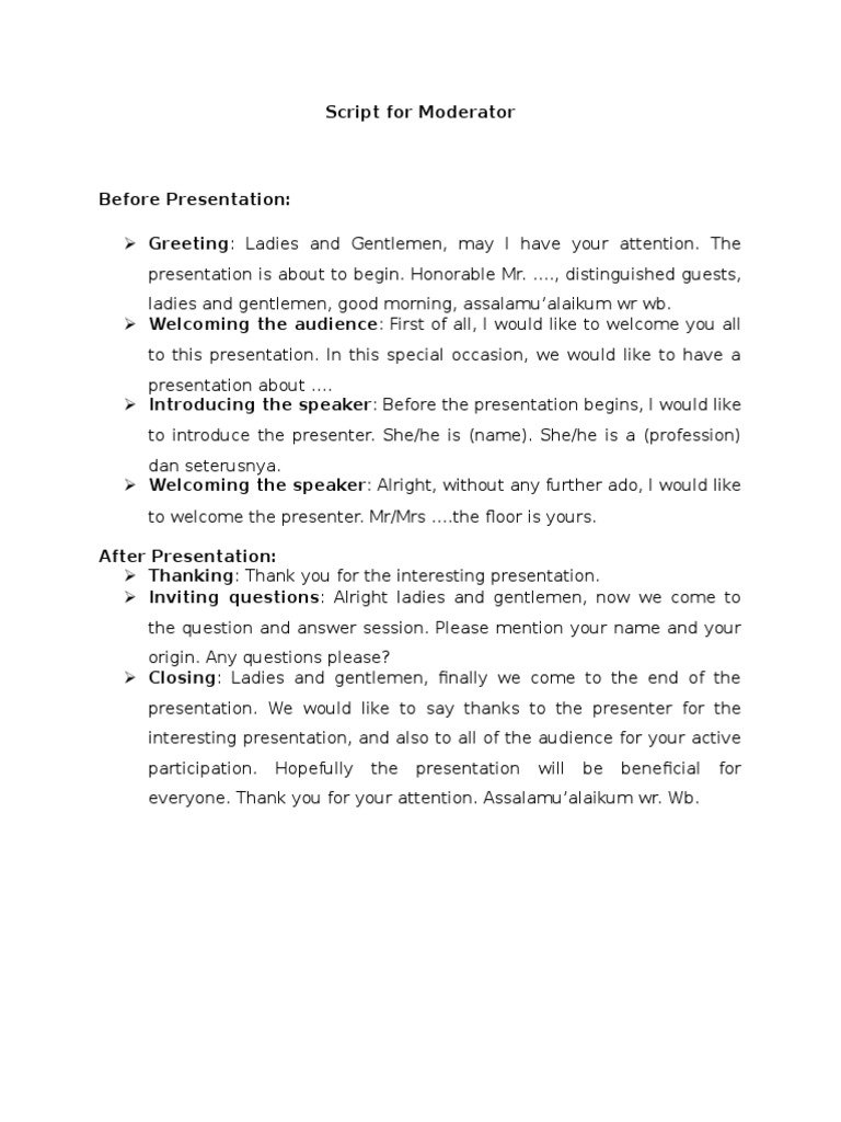 Script For Moderator Pdf