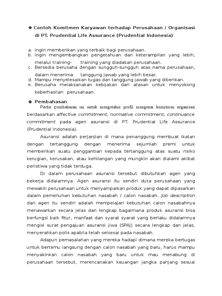 Contoh Komitmen Karyawan Terhadap Perusahaan Pada PT | PDF