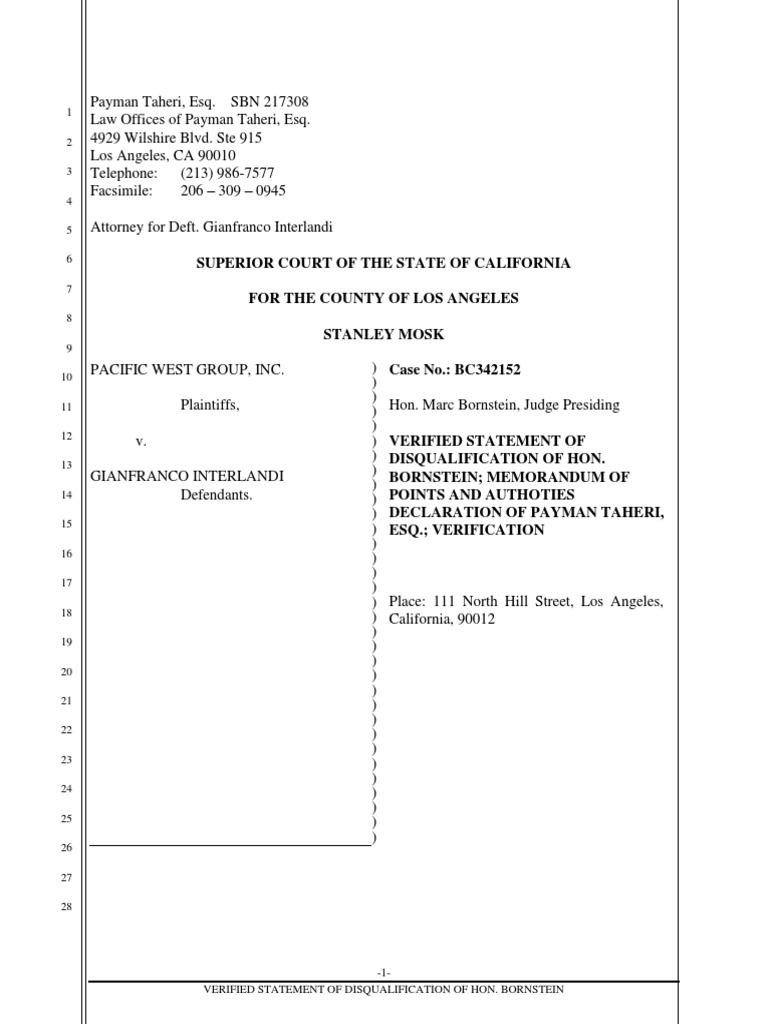 Statement of Disqualification Bornstein | Deposition (Law) | Mail
