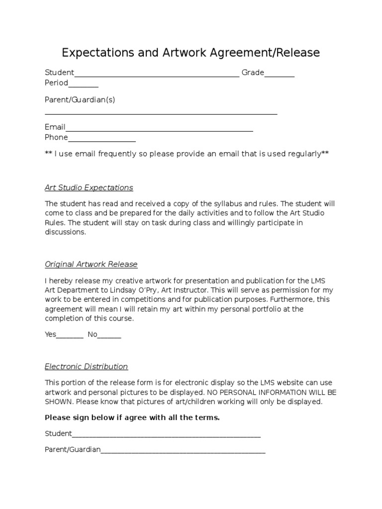 Expectations and Artwork Agreement PDF