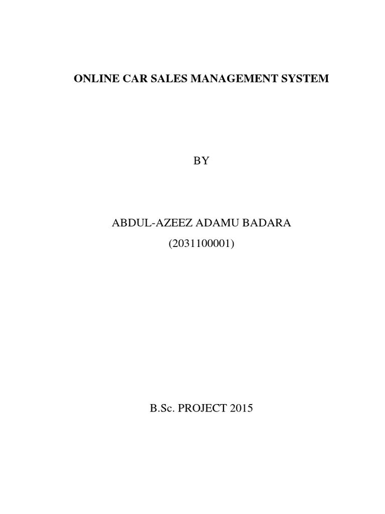 Online Car Sales Management System by A.A. Badara PDF Software