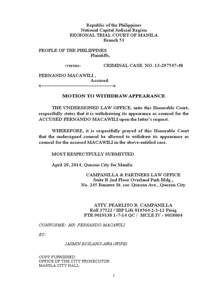 Motion to Withdraw as Counsel | PDF