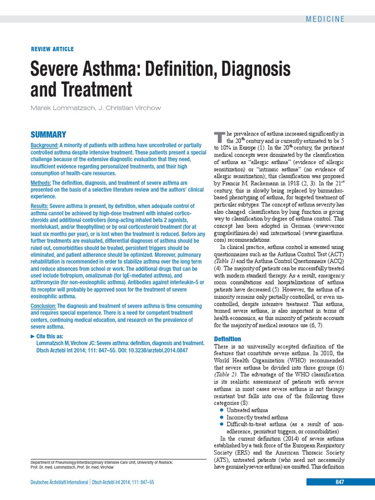 Severe Asthma Definition, Diagnosis and Treatment PDF Asthma Allergy