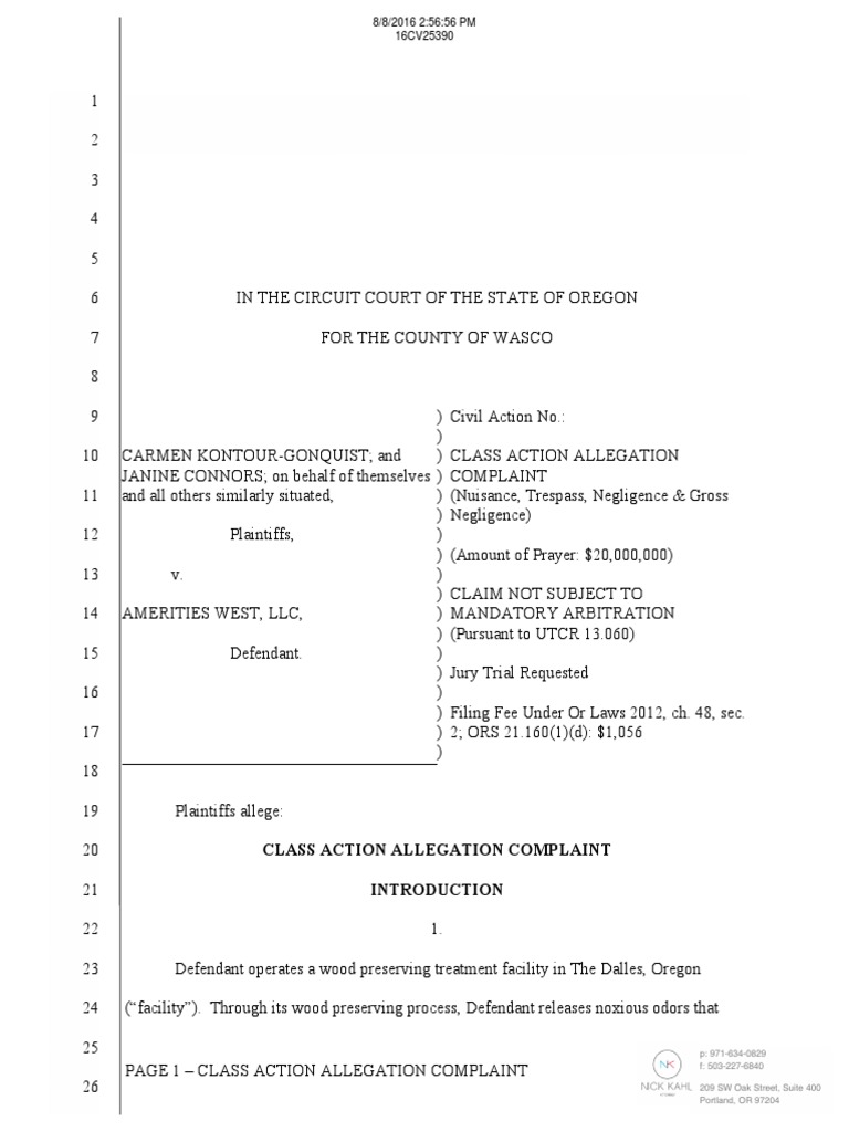 Class Action Complaint: Noxious Odors | PDF | Class Action | Negligence
