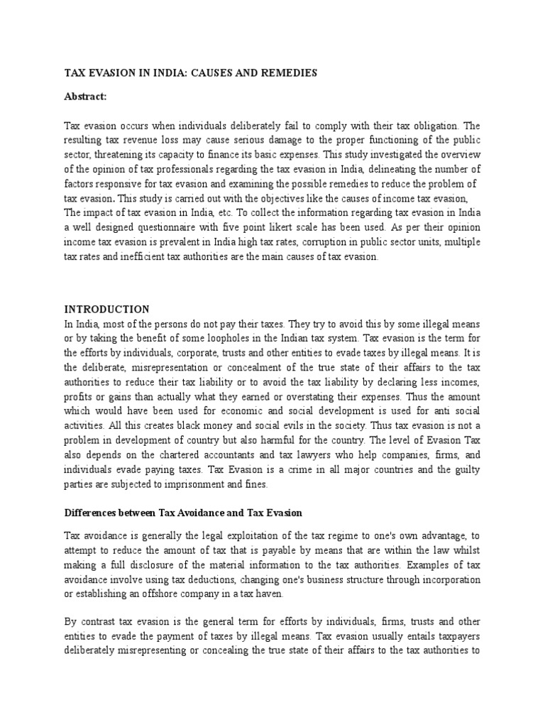 Causes of Tax Evasion in India | PDF | Tax Evasion | Tax Avoidance
