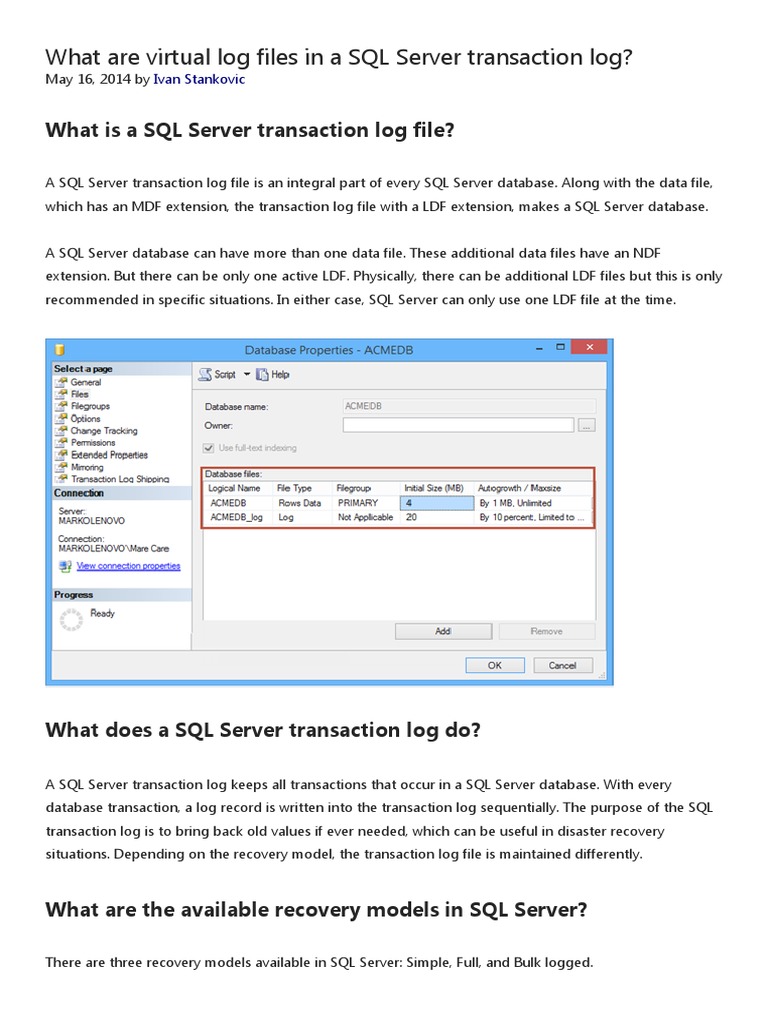 Understanding SQL Server Virtual Log Files | PDF | Microsoft Sql Server ...