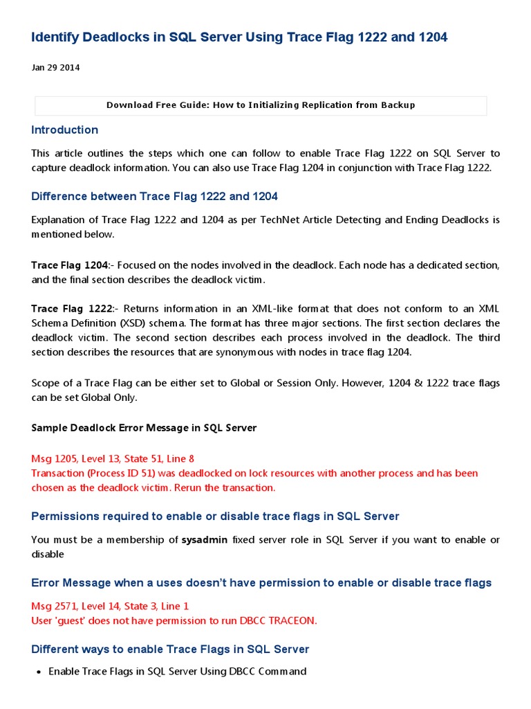Enable Trace Flags 1222 and 1204 to Identify Deadlocks in SQL Server