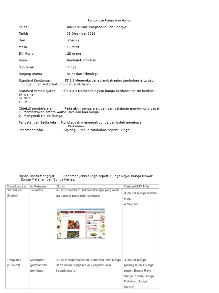 Rancangan Pengajaran Harian Bunga Pdf