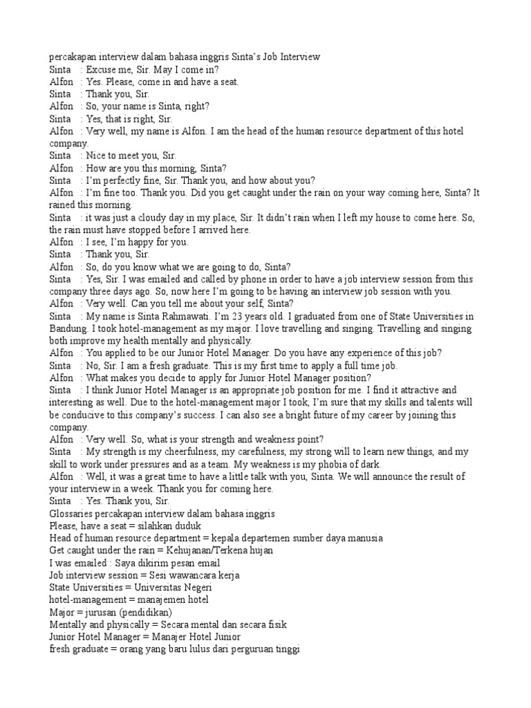 Sinta's Job Interview Dialogue | PDF