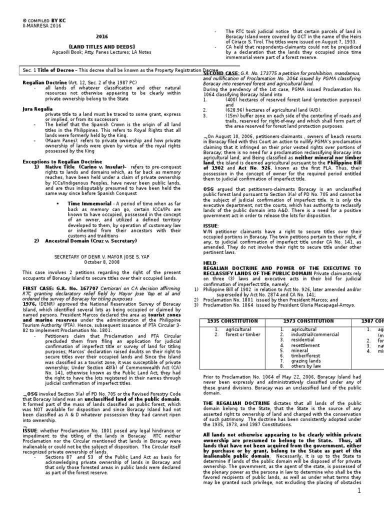 Analysis of Key Cases and Doctrines Regarding Land Titles in the Philippines PDF Ownership