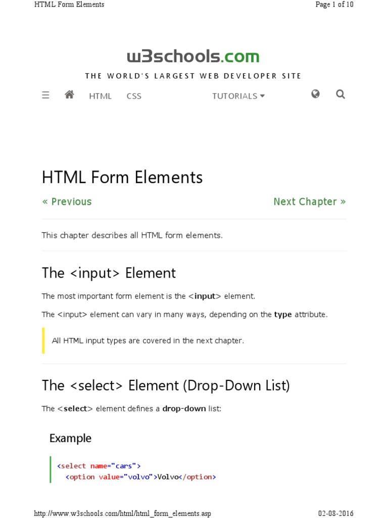 HTML Form Elements | PDF | J Query | Html