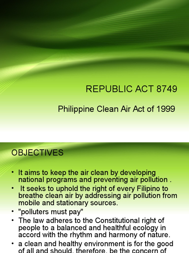 Philippine Clean Air Act Overview | PDF | Clean Air Act (United States ...
