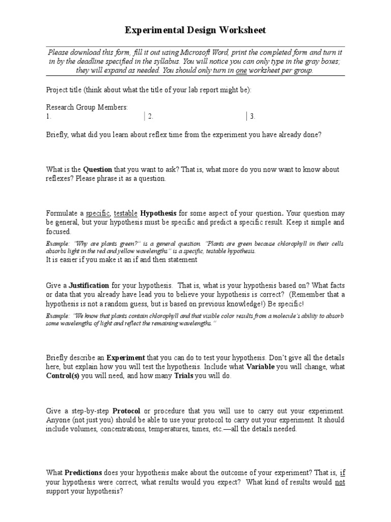 worksheet Design An Experiment Worksheet experimental design sheet experiment hypothesis