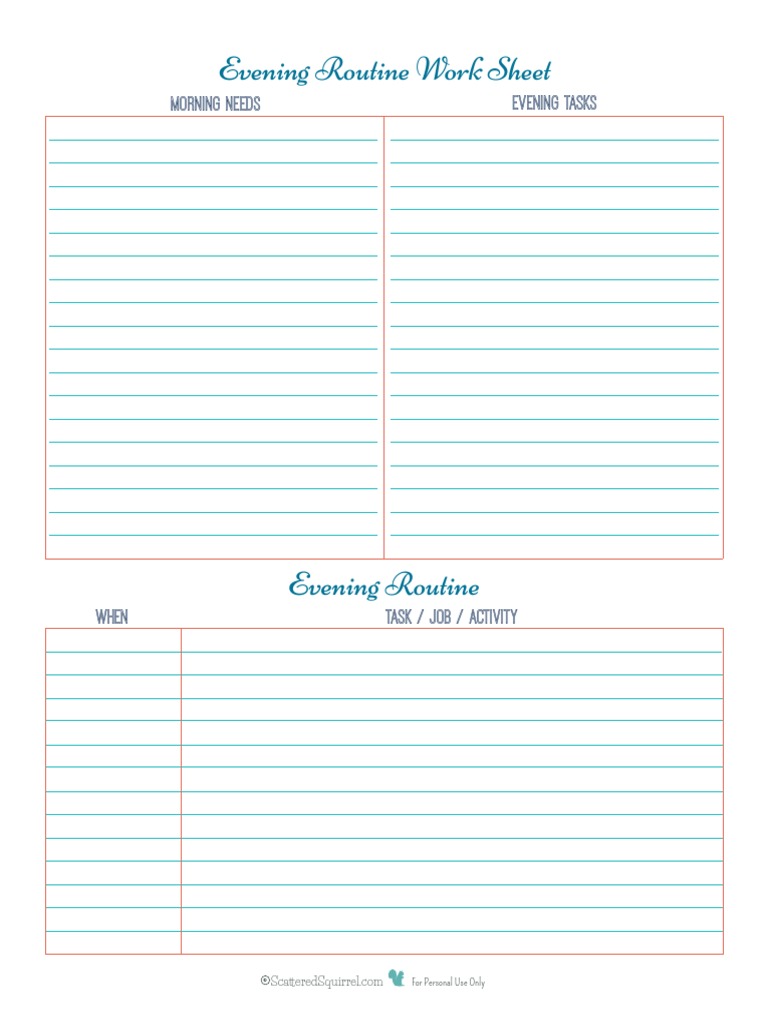 Evening Routine Worksheet | PDF