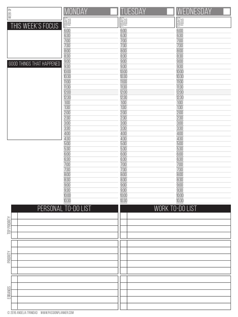 A4 Passion Planner Weekly Mon | PDF