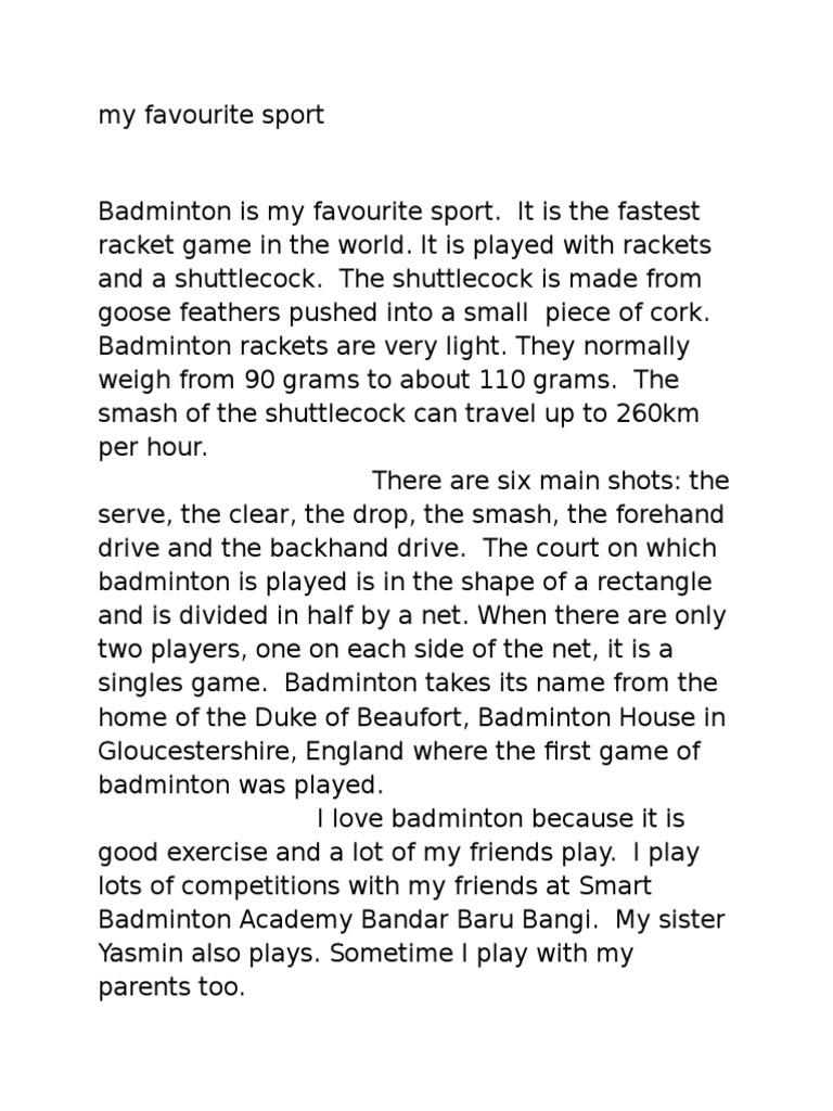 short essay on badminton in english