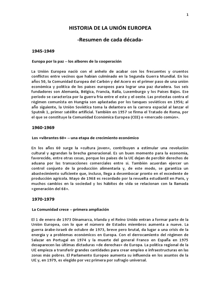 Historia de La Unión Europea | PDF | Estado miembro de la Unión Europea ...