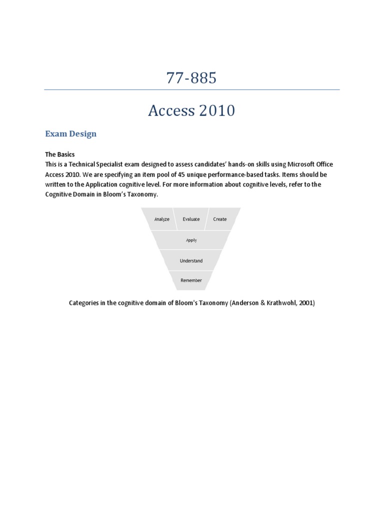 Access 2010 Exam Design Overview | PDF