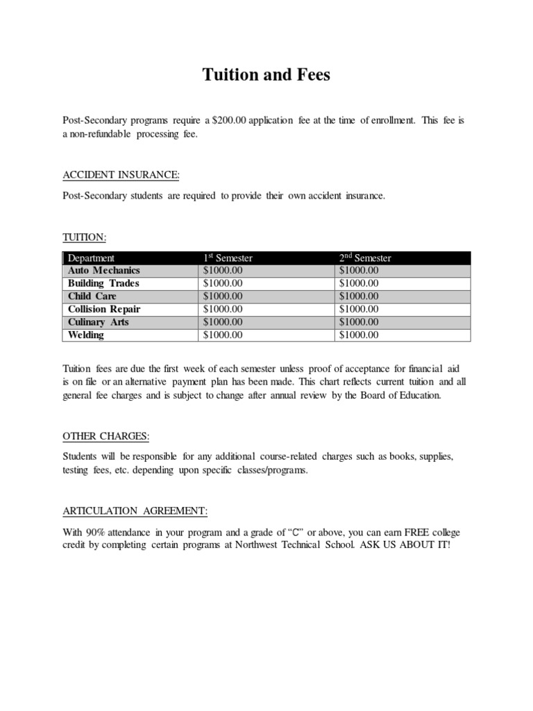 Tuition and Fees for Post-Secondary Programs | PDF | Finance & Money ...
