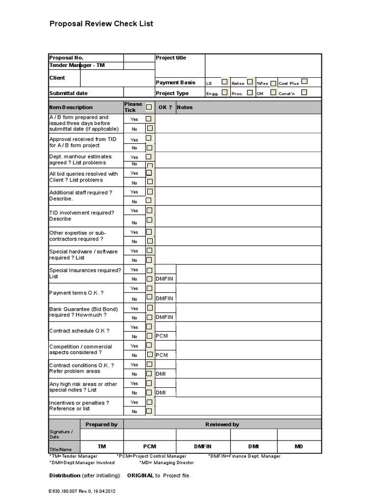 Proposal Review Checklist Template | PDF