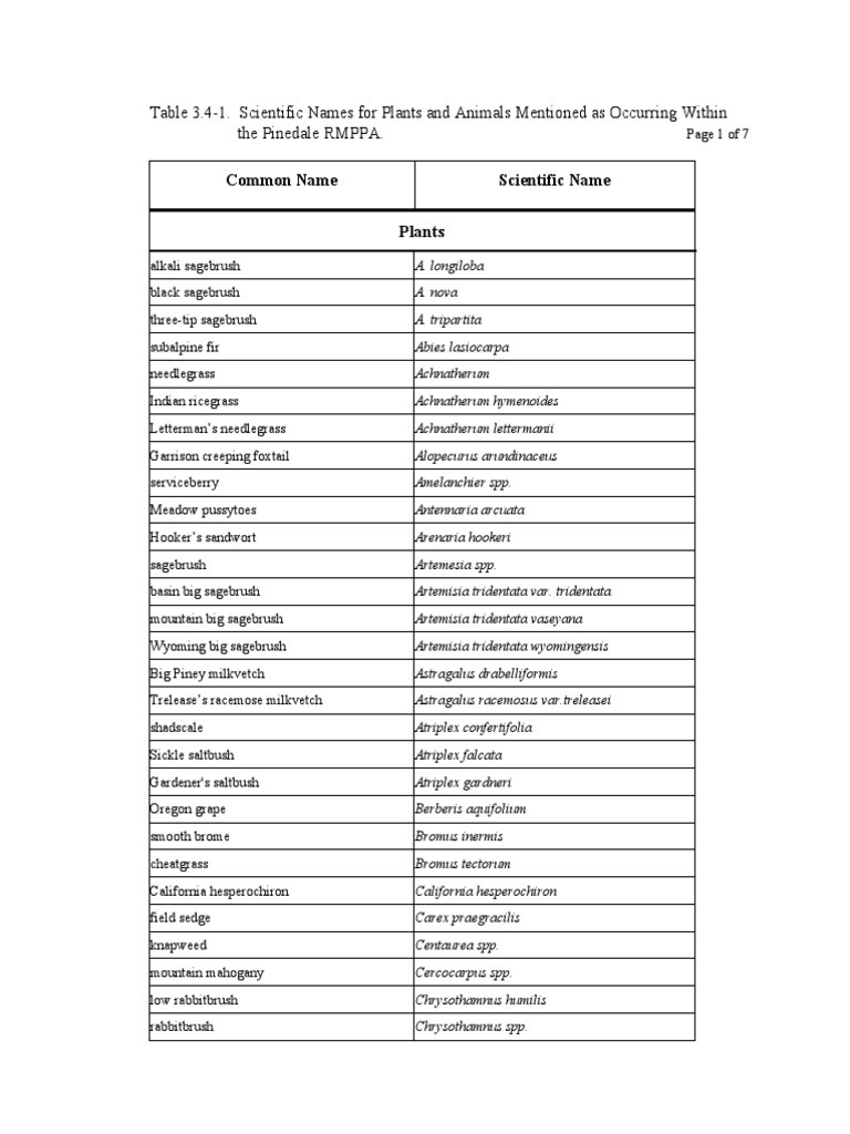 Scientific Names of Plants and Animmals | PDF