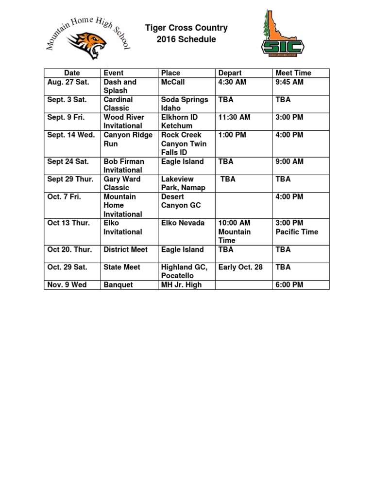 2016 XC Schedule PDF Idaho